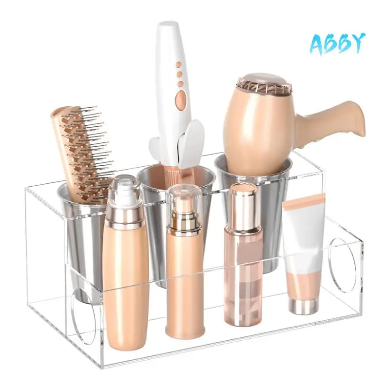 

ABBY-Hair Tools Organizer Hair Dryer Holder Countertop Blow Dryer Stand Storage For Vanity Bathroom With 3 Cups
