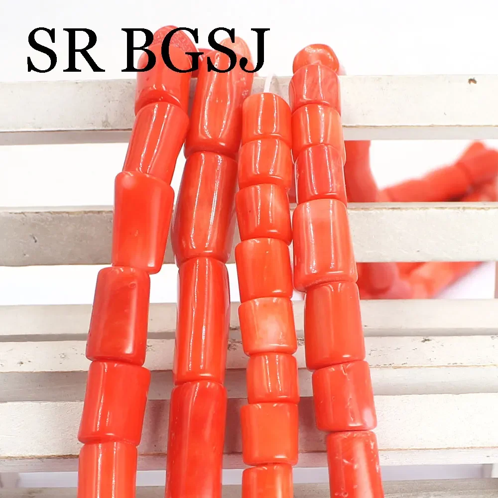 7-8x10-14mm Wholesale Natural Orange Coral Gem Column Drum Beads for Jewelry Making DIY Bracelet Necklace 15\