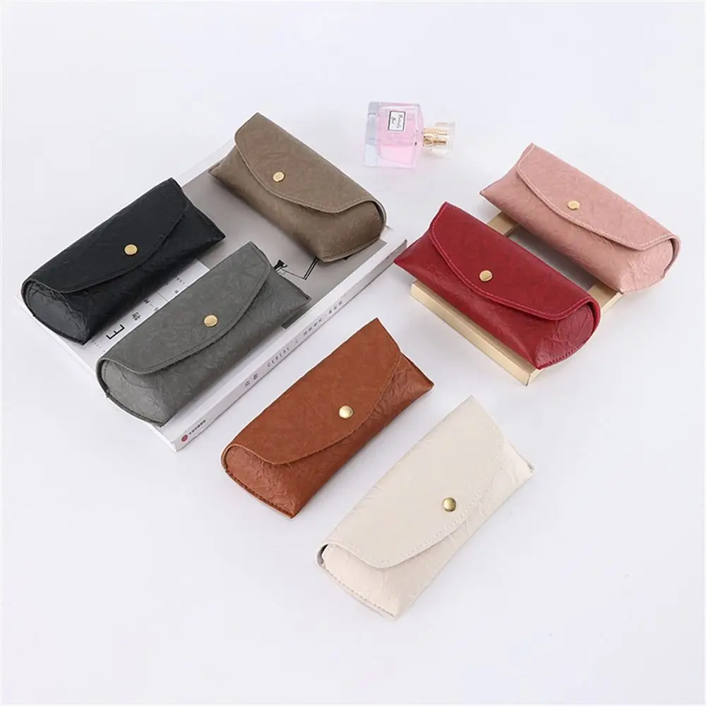 Portable Soft Leather Glasses Bag Fold-able Solid Color Eyewear Protector Sunglasses Box Men Women