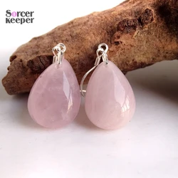 100% Natural Stone Pink Rose Quartz Dangle Earring Female Real 925 Sterling Silver Earrings for Women Fashion Jewelry PS467