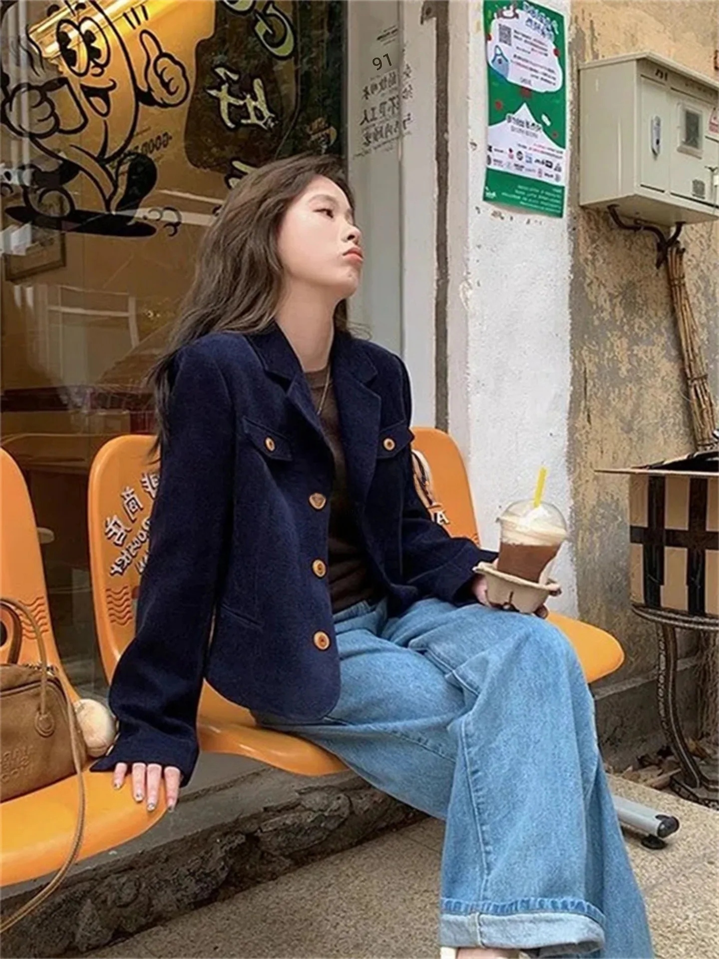 

Rouje Kefss Vintage Small Fragrance Style Autumn New Design Unique Fashion Age Reduction Corduroy Jacket Women's Coat