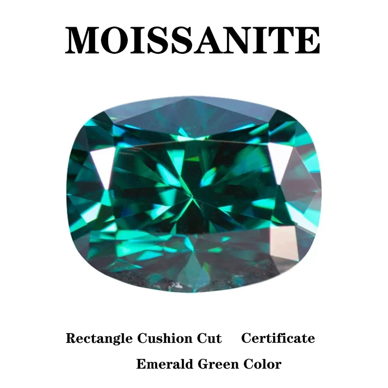 

Moissanite Stone Rectangle Cushion Cut Natural Emerald Green Color DIY Ring Necklace Earrings Main Materials with Certificate