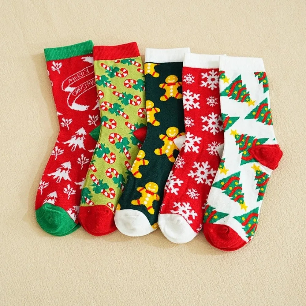 12pcs Cartoon Red Christmas Socks Snowman Santa Claus Crew Socks Elk Floor Sleeping Socks Holiday Gift