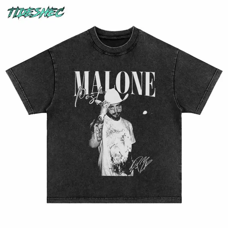 Summer Fashion Men Vintage Oversized Punk Tshirt Streetwear Hip Hop Letter Cowboy Hat  Washed T Shirts 2024 Harajuku Loose Tops