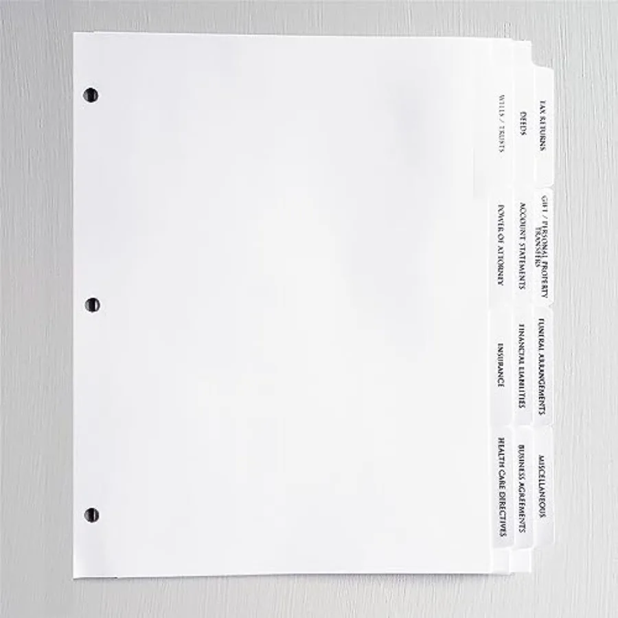 

Estate Planning Index TAB DIVIDERS Sets of 2. Pre-Printed with Helpful Categories to Keep Your Important Papers Organized