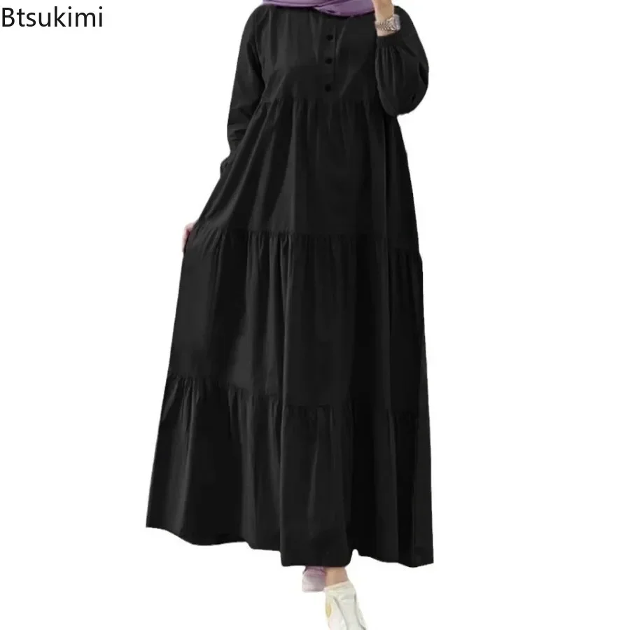 2025 แฟชั่น Eid Mubarek มุสลิม Abaya Hijab ผู้หญิงแขนยาว Maxi ชุดดูไบ Casual Kaftan Robe Femme Party Sundress