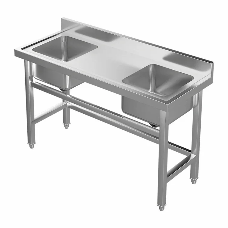 

Commercial Kitchen Double Sink Stainless Steel Basin for Dishwashing & Hand Disinfection for Hotels & Restaurants