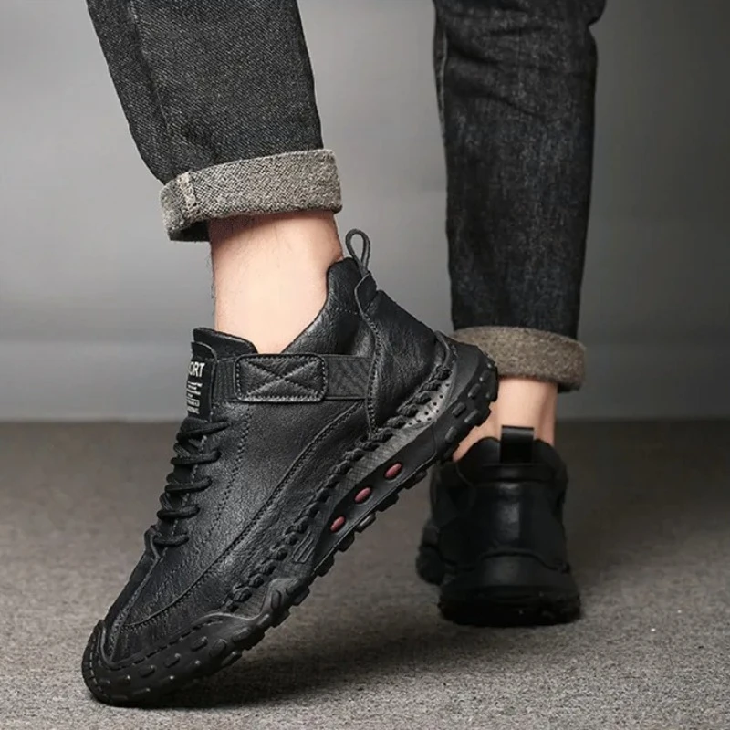 

Men Shoes New Handmade Leather Casual Shoes Outdoor Sneakers Fashion Breathable Leather Shoes Men Ankle Boots Trendy Short Boots