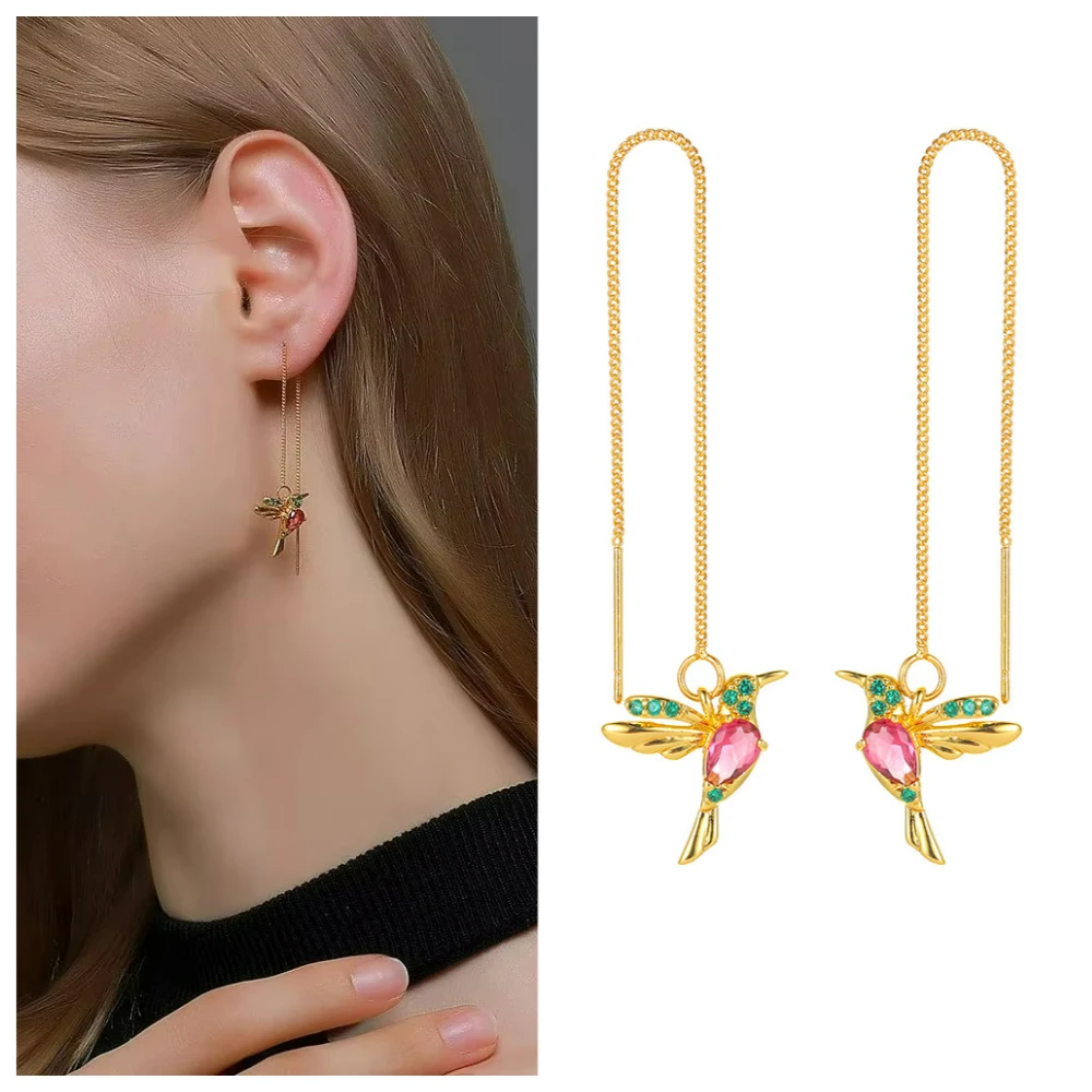 Dangle Earrings Long Tassel Wings Zircon Hummingbird Women's Fashionable Jewelry Charm