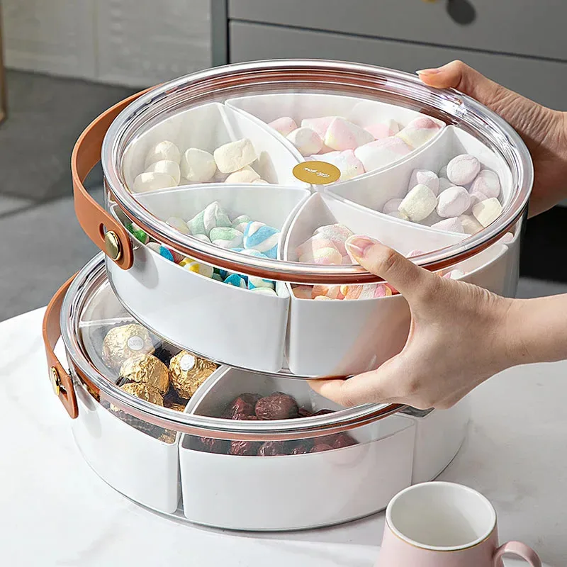 Snack Storage Cassette Lid 5 Compartments Separate Fruit Tray Living Room Kitchen Food Tray Rotatable Transparent Fruit Tray