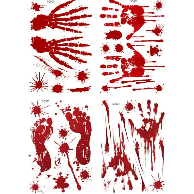 2026 Halloween Party Wall Sticker Ghost Festival Door Sticker Window Sticker Ornament Horror Blood Handprint Footprint Sticker
