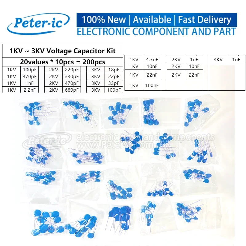 

20values*20pcs = 200pcs 1KV 2KV 3KV High Voltage Ceramic Capacitor Kit 1nF 2.2nF 4.7nF 10nF 22nF 100nF 18pF 22pF 33pF 100pF