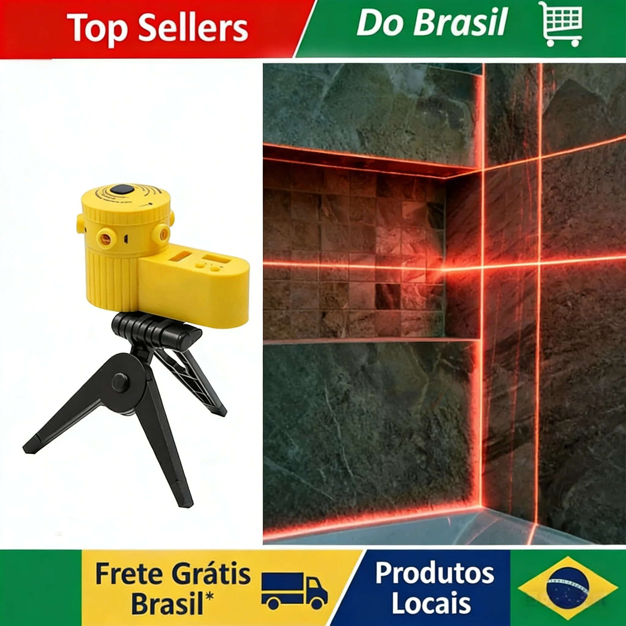 Nível a Laser Multifuncional 4 em 1: Régua de Nível Doméstica com Tripé Rotativo e Ferramentas de Nível Vertical e Horizontal