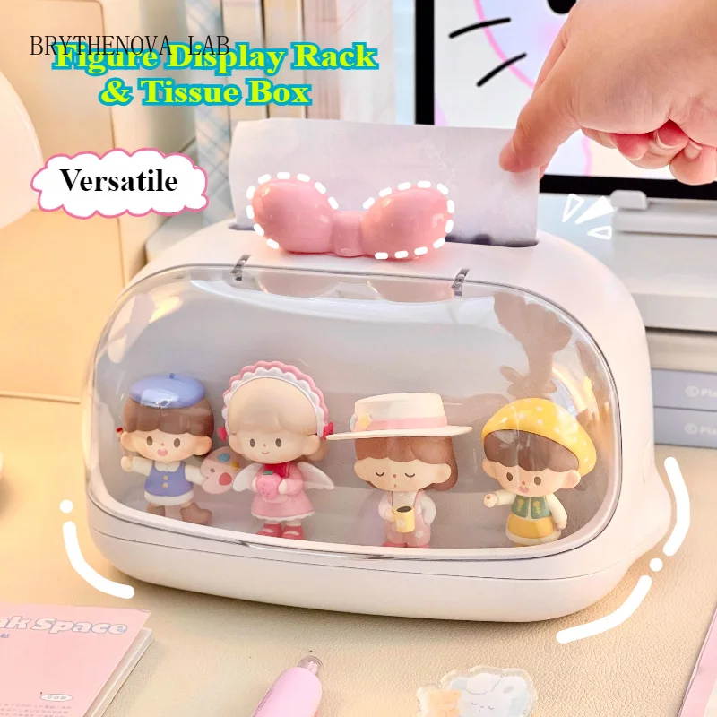 Cute Tissue Box Holder Blind Figure Dustproof Display Box Decor Kawaii Desktop Ornaments Paper Kid Gamer Dolls Organizer