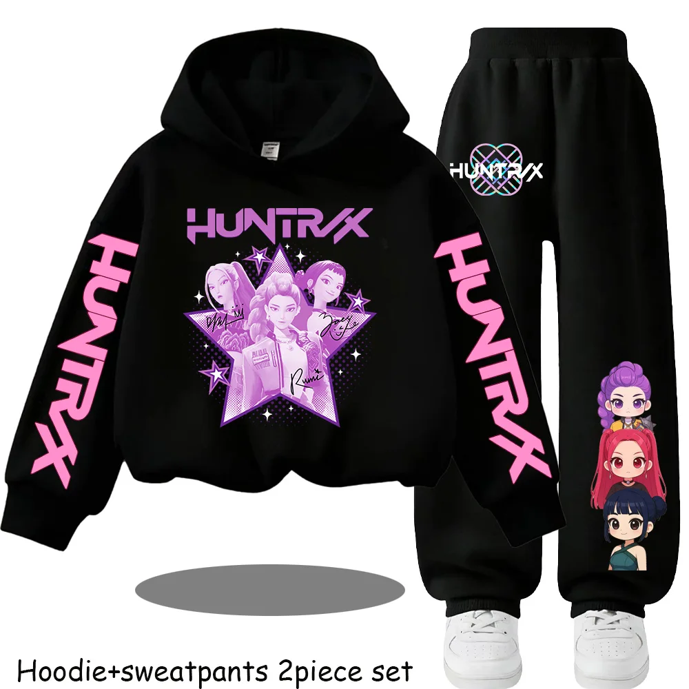 Anime Sweatshirt Set with Alphabet Design Girls Hoodie and Pants Fashion Tracksuit for Kids Gift