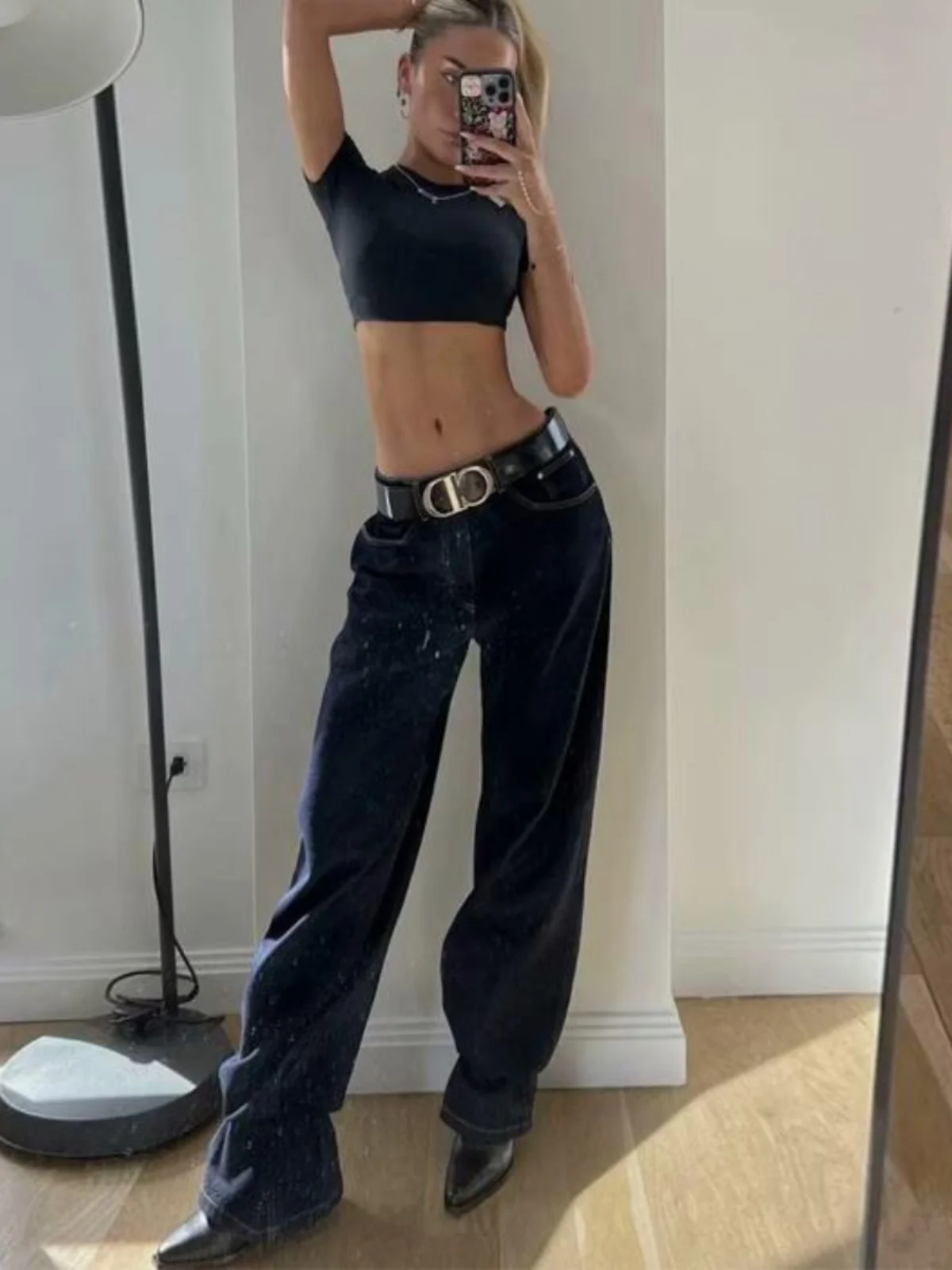 

Loose Wide Leg Denim Jeans Low Waist Straight Cut Spring Autumn Women's Faionable Slimming Trousers Casual Classic Blue