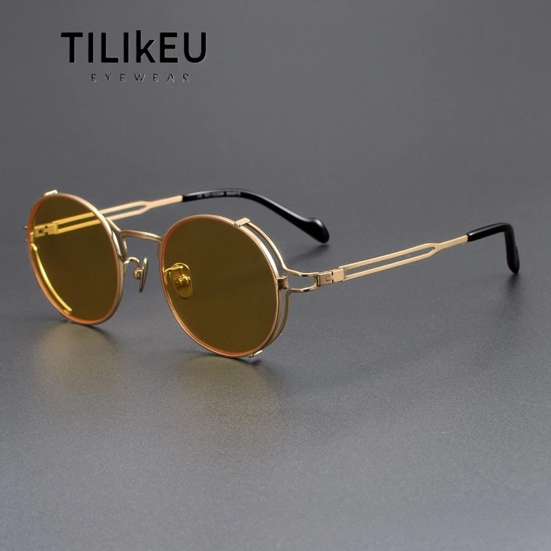 

Trend Hollow Out Pure Titanium Retro Round Sunglasses Personality Night Vision Driving Sunshade Premium Luxury Sun Glasses UV400