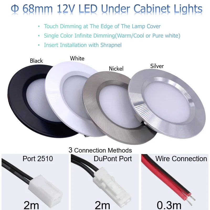 

12 В 3 Вт одноцветные светодиодные светильники для шкафа с регулируемой яркостью для внутреннего освещения дома на колесах/яхта/морского/на колесах, черный/белый/серебристый/никель