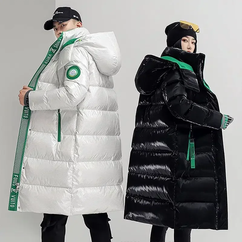 Parkas com capuz longo quente e grosso masculino e feminino, casaco de inverno, outwear, roupas clássicas, windproof, impermeável, roupas de casal