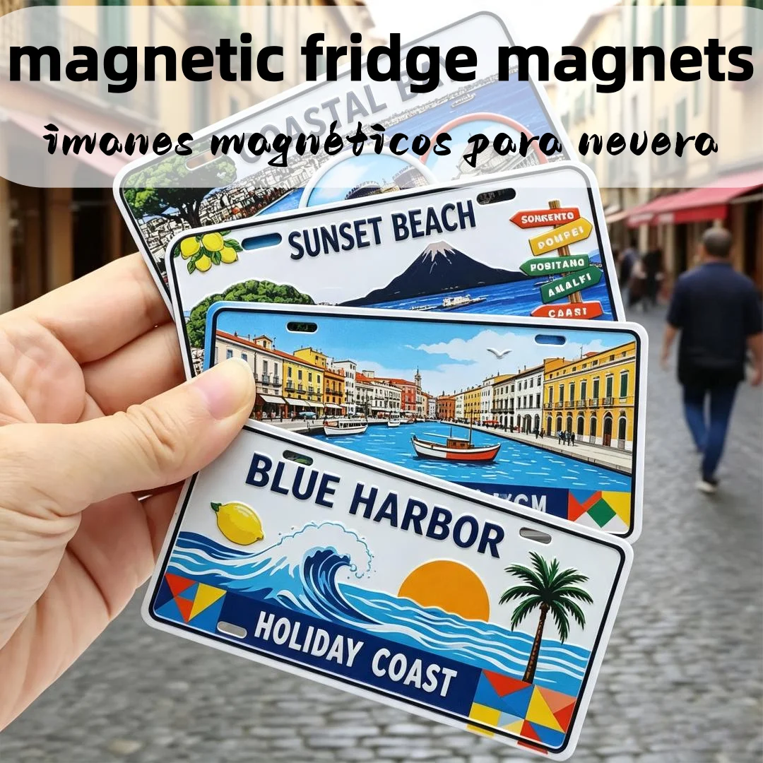 Magnetic Fridge Magnets Custom Design Metal Tin Fridge Magnet Embossed Decorative License Plate Fridge Magnet