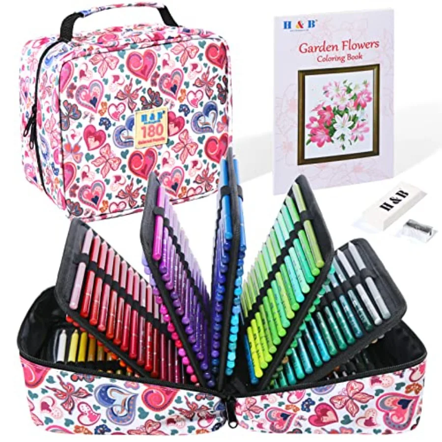 

180-Color Colored Pencils Set with Coloring Book Eraser and Sharpener - Perfect for Drawing and Coloring - Soft Oil-Based Cores