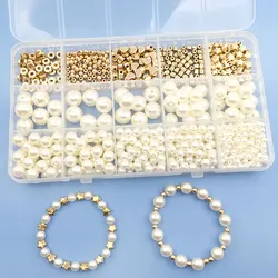 720pcs Golden Star Heart Round CCB Spacer Beads with470pcs 4 6 8 10 12mm ABS Imitation Pearls Set for DIY Fashion Jewelry Making