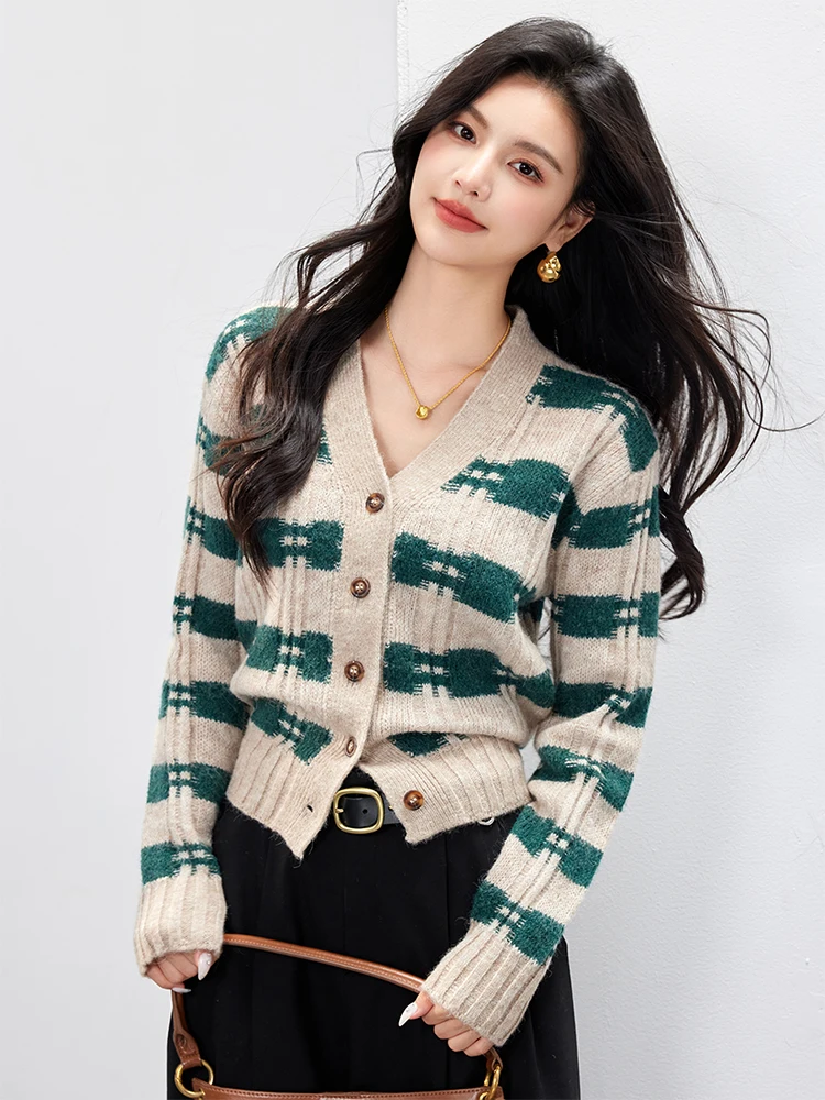 Autumn New V-Neck Knitted Cardigan Women\'s Loose Harajuku Retro Sweater Niche Design Single Breasted Tops Coat