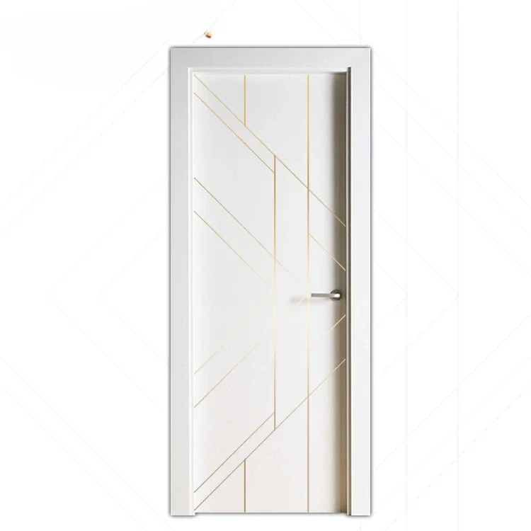 Prettywood Pre-hung Waterproof Modern White Color Solid Wooden Slab Interior Room Door