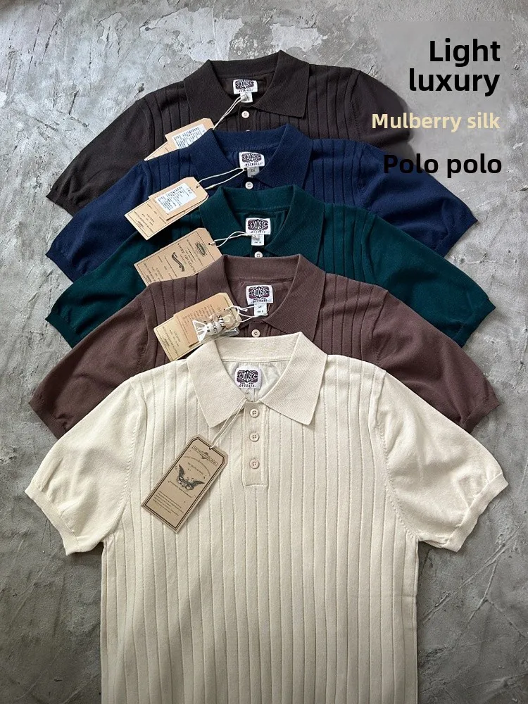 

Silk irt Italian Sle Knitted ort Sve Мужская футболка с повседневным воротником Летний легкий винтажный топ