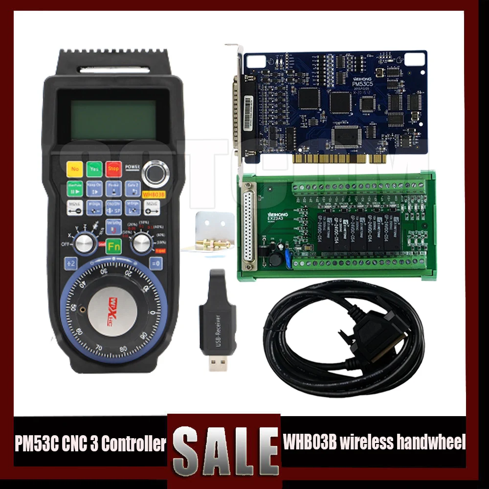 Pm53c Nc Studio V8 Cnc Controller Breakout Board Control Card + Xhc Whb03b Wireless Hand Wheel 3 Axis Weihong Controller