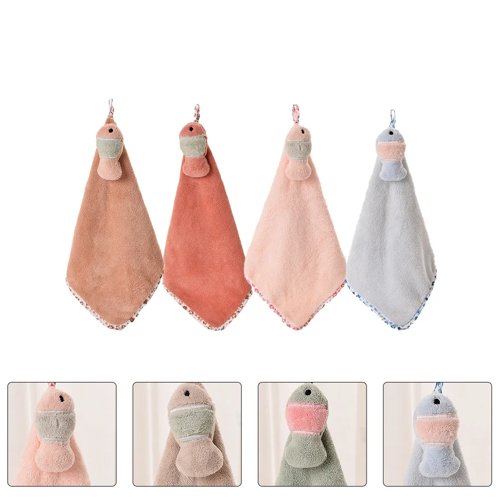 

4 Pcs Coral Velvet H Towels Bathroom Hanging Water Absorbent Soft Quick Dry Cartoon Fish Shape Kitchen Use