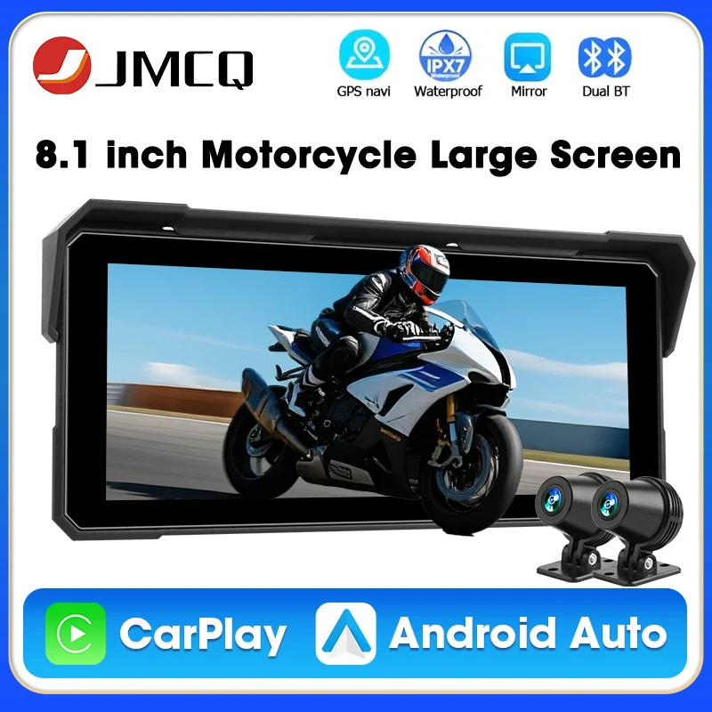 

8.1" Motorcycle GPS Navigation Support 4K+1080P DVR Wireless Carplay Android Auto IPX7 Waterproof Drive Recorder Dual Bluetooth