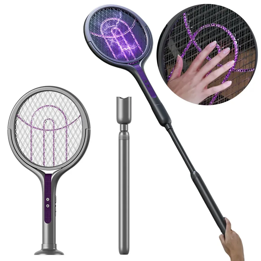 

Foldable Electric Mosquito Killer Fly Swatter Trap 2 in1 Rotating Head Bug Zapper Racket USB Rechargeable Insect Killer for Home