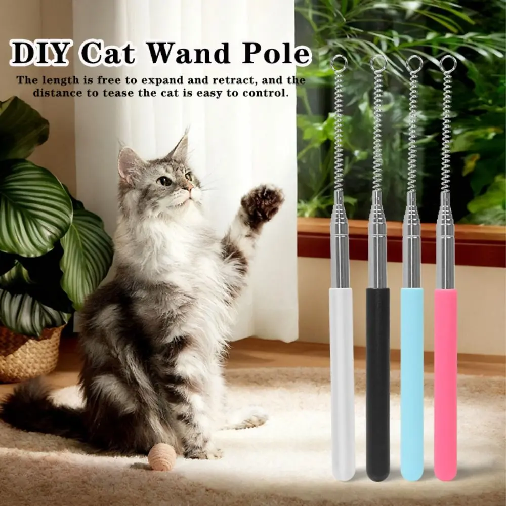 Durable Stainless Steel Cat Teaser Wand Replaceable Head Retractable Retractable Cat Teaser Wand Cat Fishing Pole Toy Cat/Kitten