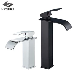 Bathroom Waterfall Basin Faucet Brass Bath Sink Faucet Hot&Cold Water Mixer Vanity Tap Deck Mounted Washbasin Taps