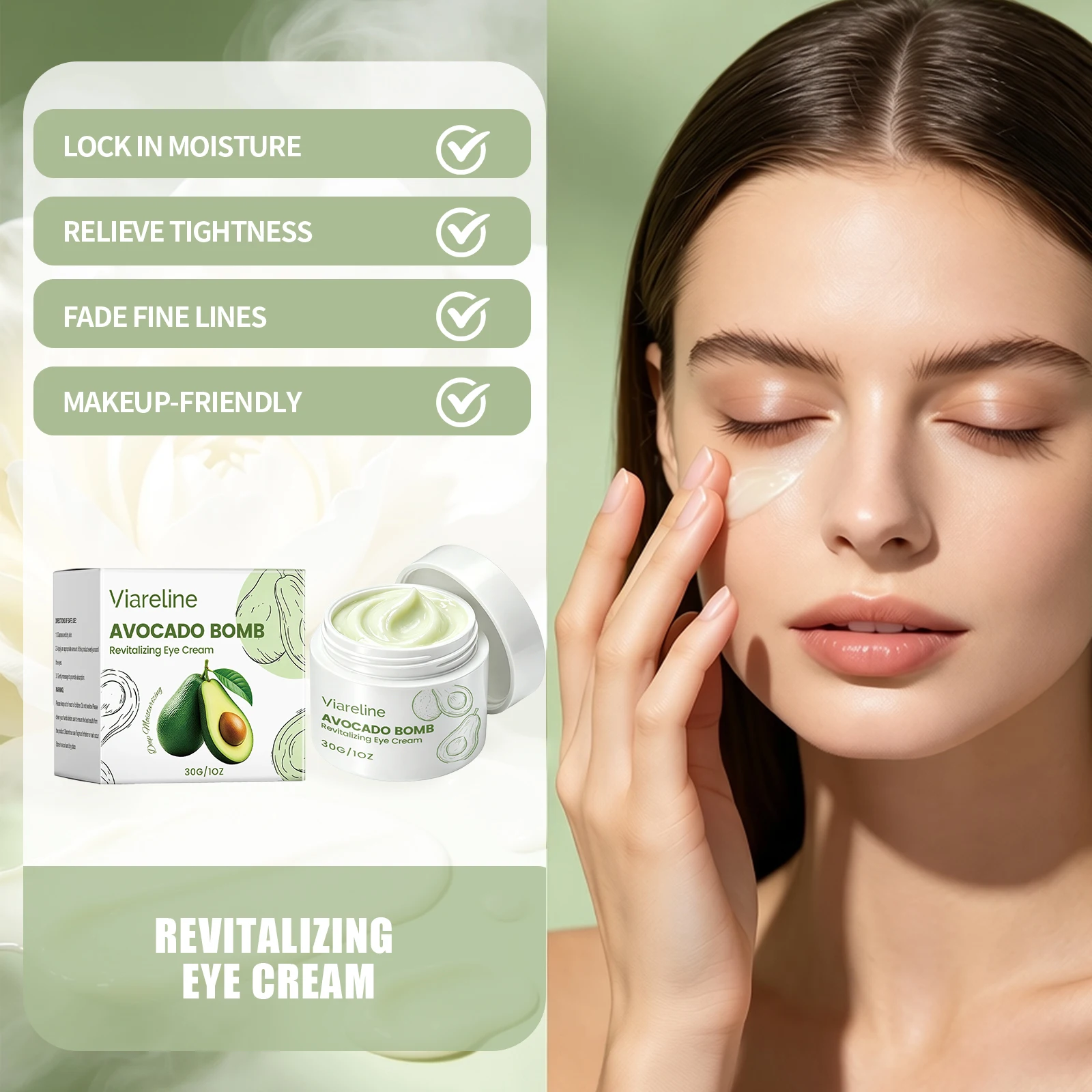 Avocado Eye Cream Anti-Aging Under Eye Wrinkle Treatment Puffiness Fade Fine Line Revitalizing Deep Moisturizer For Dark Circles