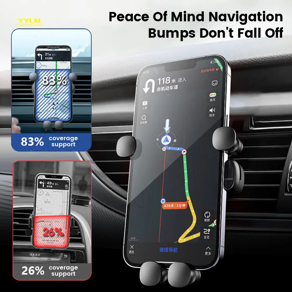 YYLM Gravity Car Phone Holder Air Vent Clip Mount Smartphone Stand In Car GPS Support For iPhone 14 13 Pro Xiaomi Samsung Huawei