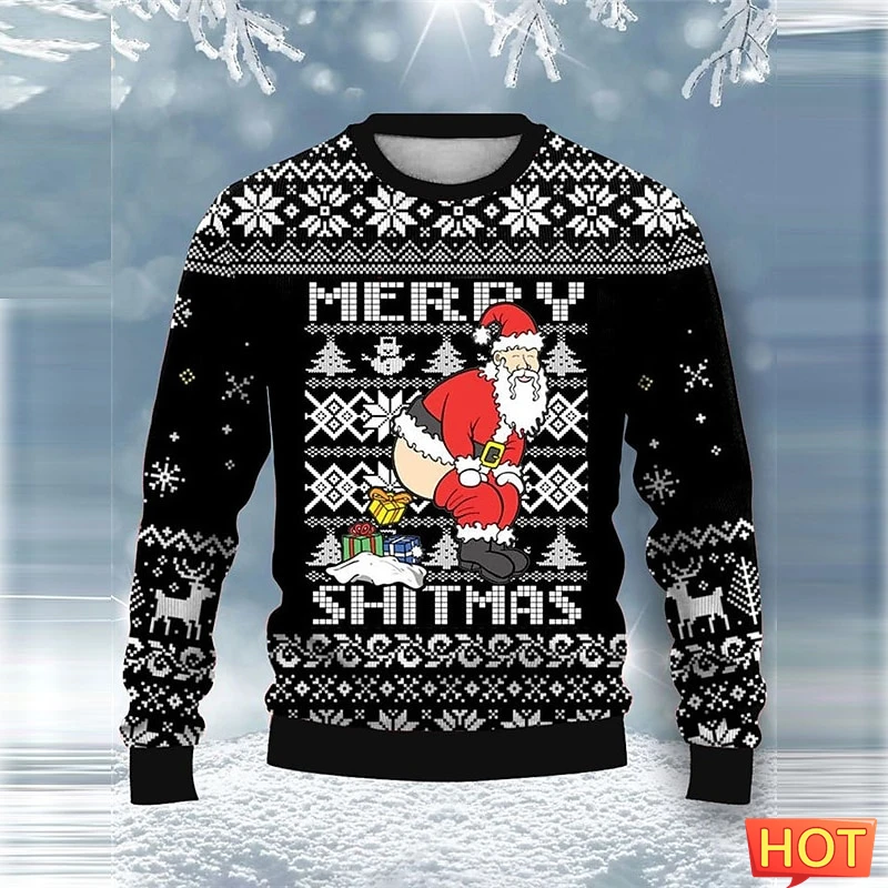 2026 جديد مضحك سانتا كلوز الجرافيك القبيح عيد الميلاد سترة العصرية الشارع الشهير ثلاثية الأبعاد مطبوعة عيد الميلاد البلوز فضفاض تنفس البلوز