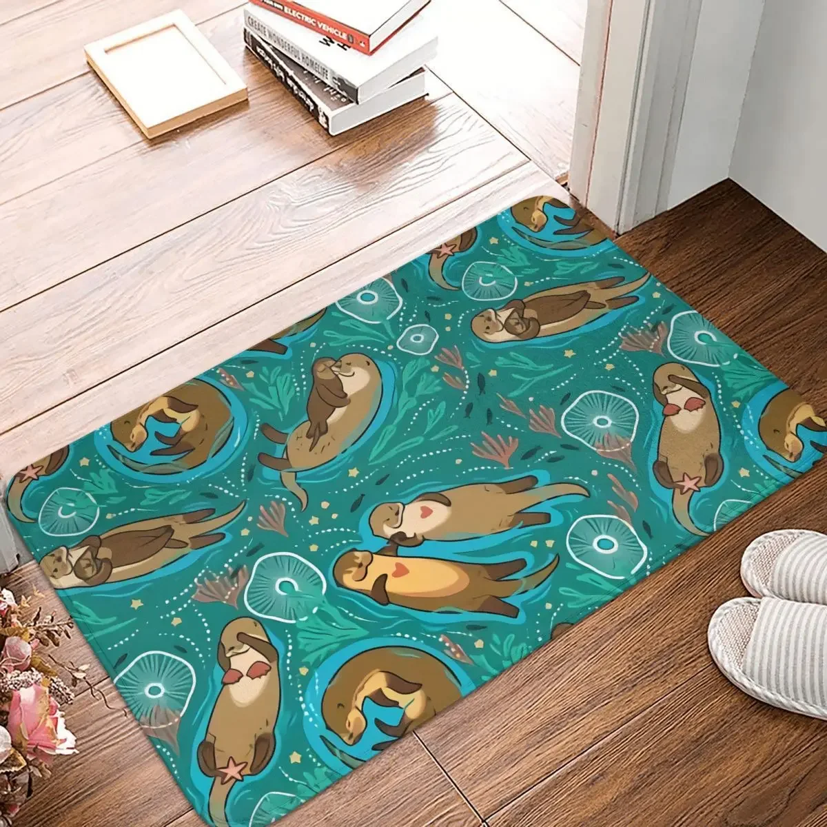 

Non-slip Doormat Otters In Love Green Carpet Bath Kitchen Mat Outdoor Flannel Decor