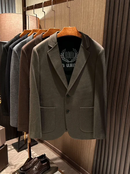 High Quality Men's Knitted Wool Blend Slim Fit Suit Spring Fashion Pure Color Versatile Business Casual Breathable Polyester