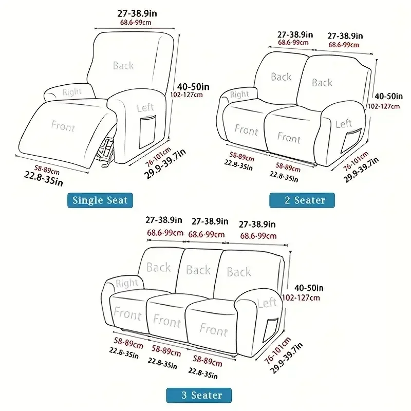 1/2/3 Seater Soft Recliner Sofa Covers Split  Relax Armchair Slipcovers Living Room Solid Color Furniture Dust Covers