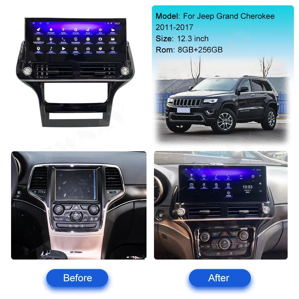 128GB Android 13.0 For Jeep Grand Cherokee 2011-2017 12.3inch Vertical Screen Radio 2Din Car Multimedia Video Player GPS Carplay