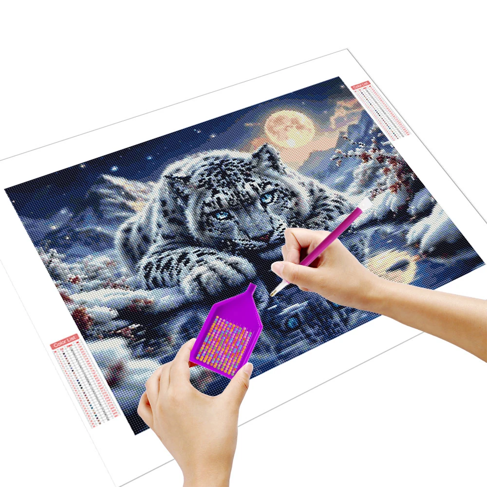 Huacan New Arrivals Diamond Painting Leopard Moon Diamond Mosaic Animal Landscape Complete Kit Wall Decor