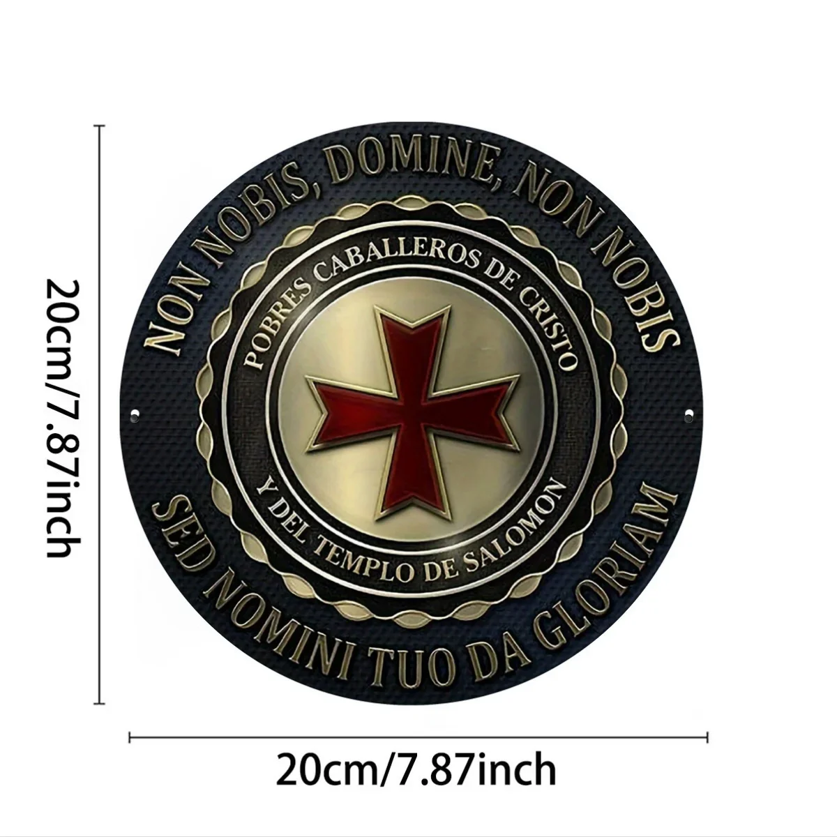 Knights Templar Red Cross Latin Text Retro Round Tin Sign - Vintage Durable Metal Plaque Wall Decor, Medieval Study Bar Home Wal