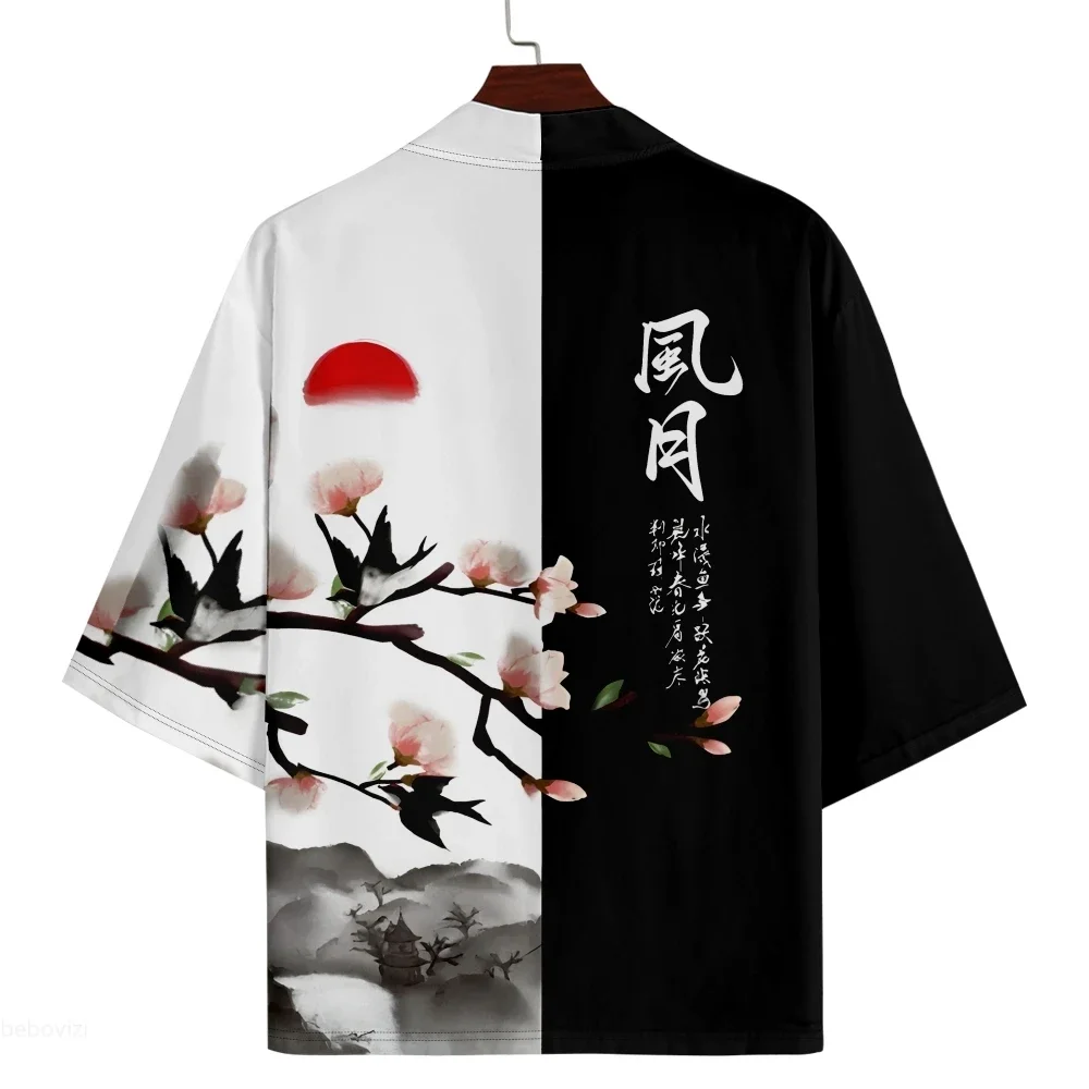 سترة هاراجوكو مطبوعة على الطراز الصيني كيمونو ملابس الشارع للرجال والنساء سترة شاطئ هاوري يوكاتا اليابانية مقاس كبير #3