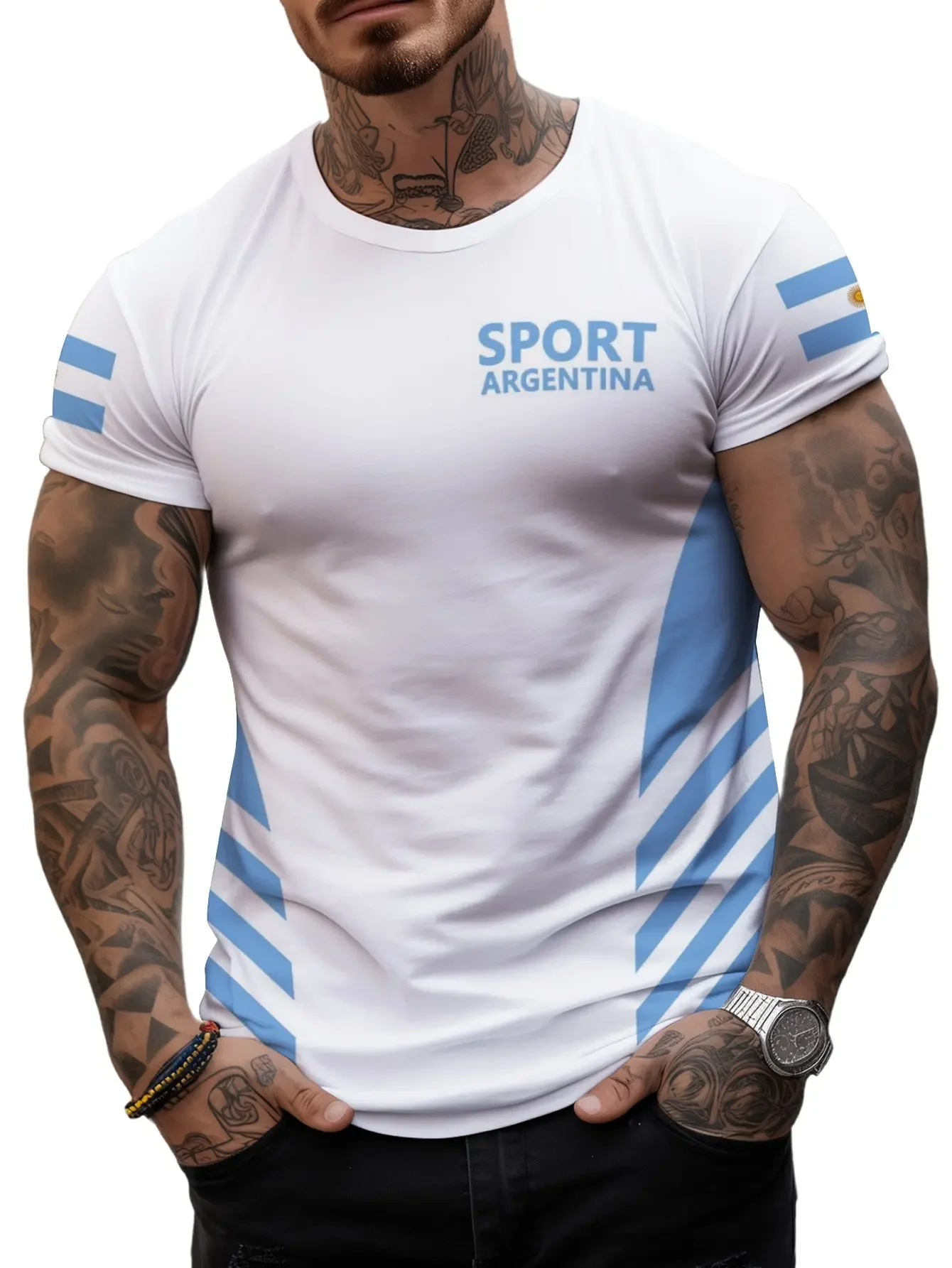 Argentine football fans 3D printed T-shirt, men's summer leisure sports fitness running lightweight breathable top, kids