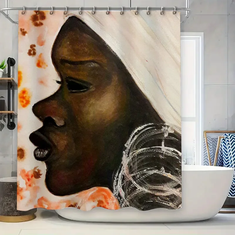 

Уникальная акварельная занавеска для душа в африканском стиле для декора ванной комнаты, портрет черной женщины, художественный дизайн, тканевая печать, водонепроницаемая