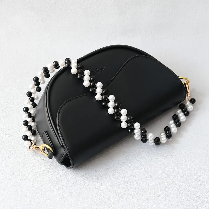 New Fashion Woman Handbag Accessory Parts Black White Acrylic Pearl Resin Chain Luxury Bag Strap Women Vintage Clutch Chains