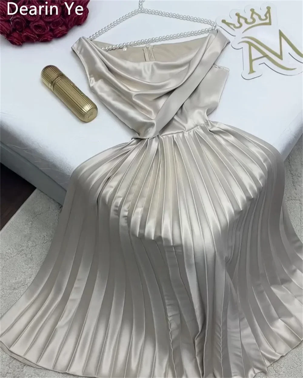 Vestido de fiesta personalizado Arabia Saudita Dearin escote redondo A-line faldas hasta el tobillo volantes drapeados vestidos para ocasiones a medida formales