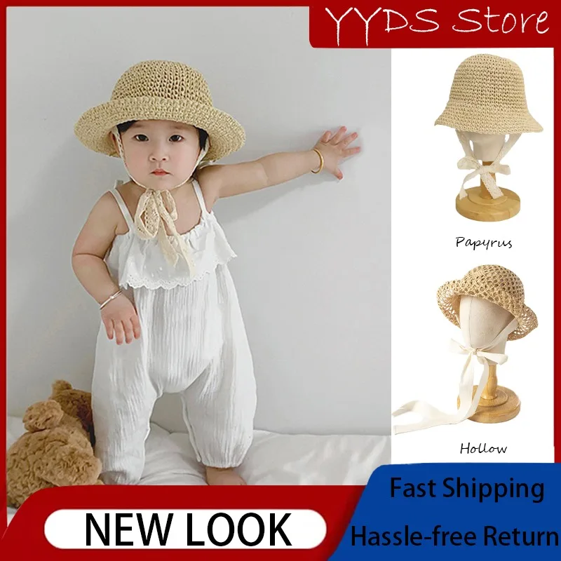 

Kids' Spring Summer Handwoven Raffia Hat: Hollow Out Dome, Rolled Brim, Adjustable Tie, Sunshade Cap